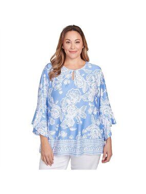 Ruby Rd. Plus Size 2X Puff Print Periwinkle Blue Top MSRP $64
